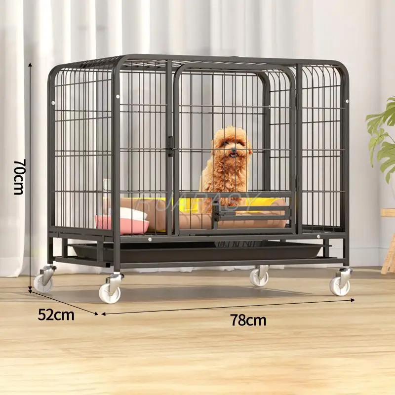 Movable Metal Dog Crate Furniture with Door Pet Cages House with Leak-Proof Pan Removable Tray Floor Protecting Wheel Indoor Use