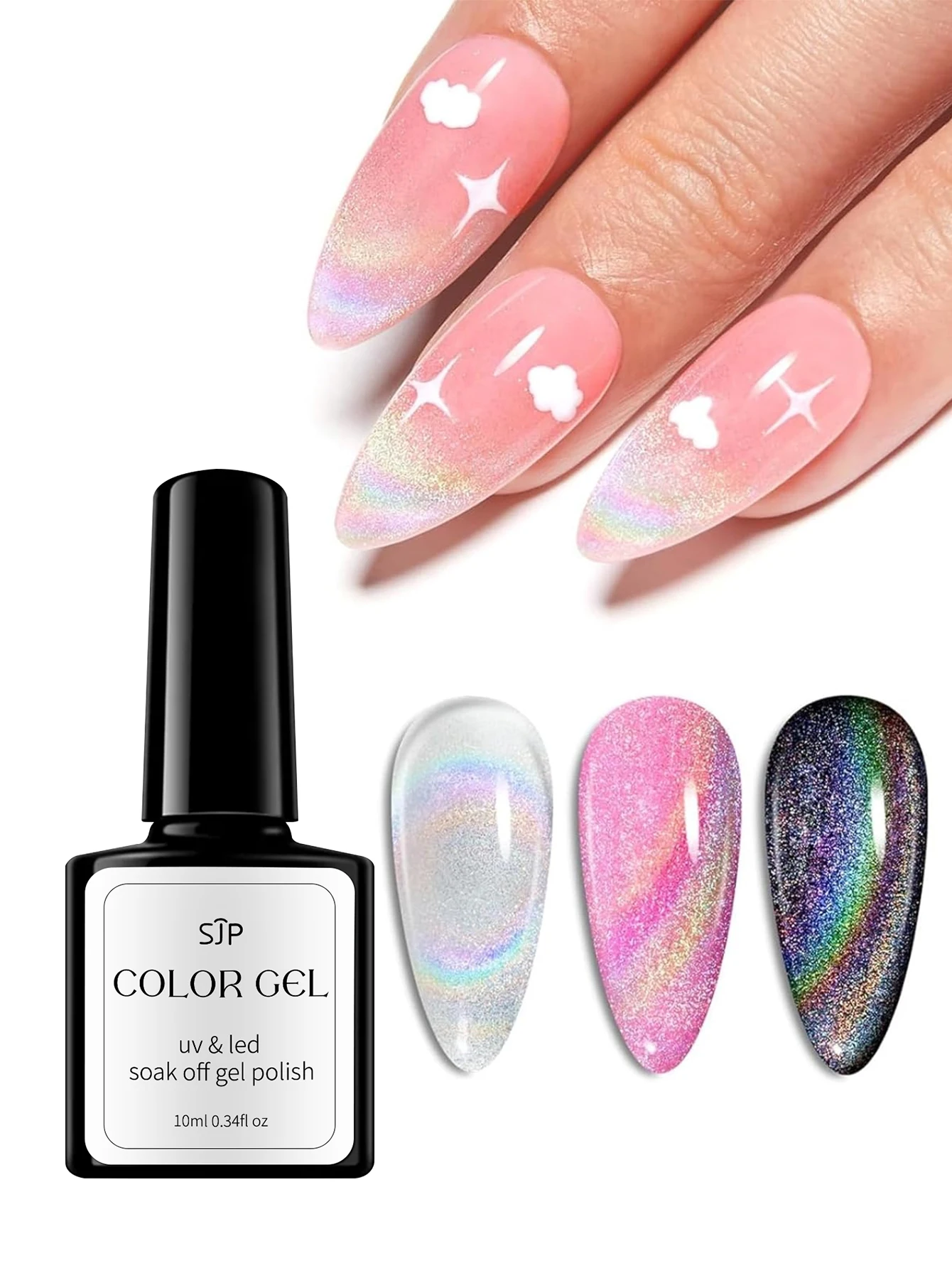 10 ML Rainbow Cat Eye Magnetic Gel Nail Polish Colorful Reflective Sparkling Universal Nail Polish Can Be Use On Any Color Gel