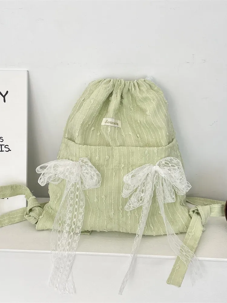 1 lace flower beaded backpack, schoolbag drawstring crossbody bag, large capacity lightweight bag