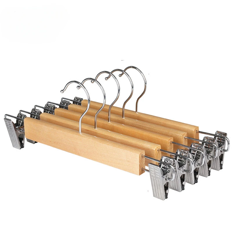 10 PCS Solid Wood Special Adult Trouser Rack Wooden Non-slip Seamless Retractable Skirt Clip Hanger