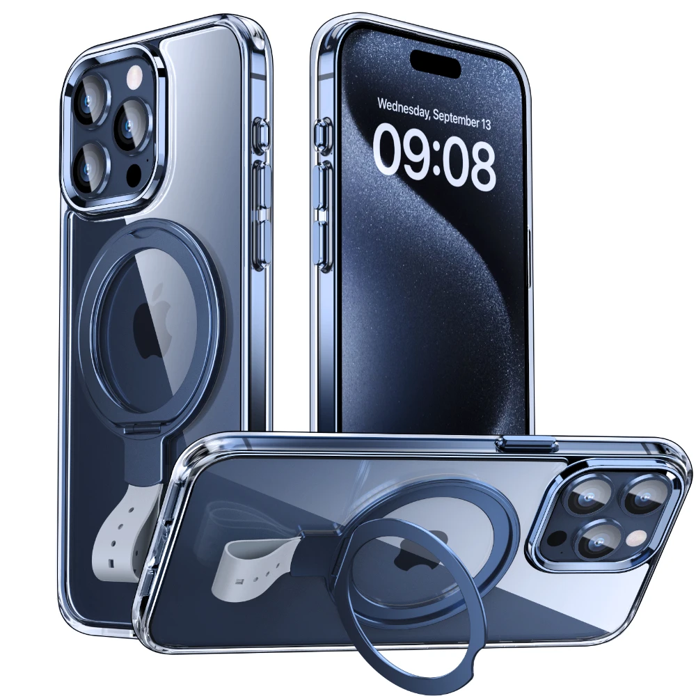 Luxury High quality Magsafe Wireless Charging Clear Case For iPhone 13 14 15 Pro Max Plus Magnetic Ring Bracket Bumper Cover