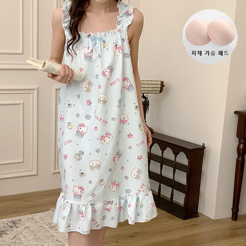 

Miniso Sleepwear Women's Pajamas Anime Summer Cotton Clothes Set Skirt Kawaii Cartoon Pajama Casual Loose Women Dress Sleeveless