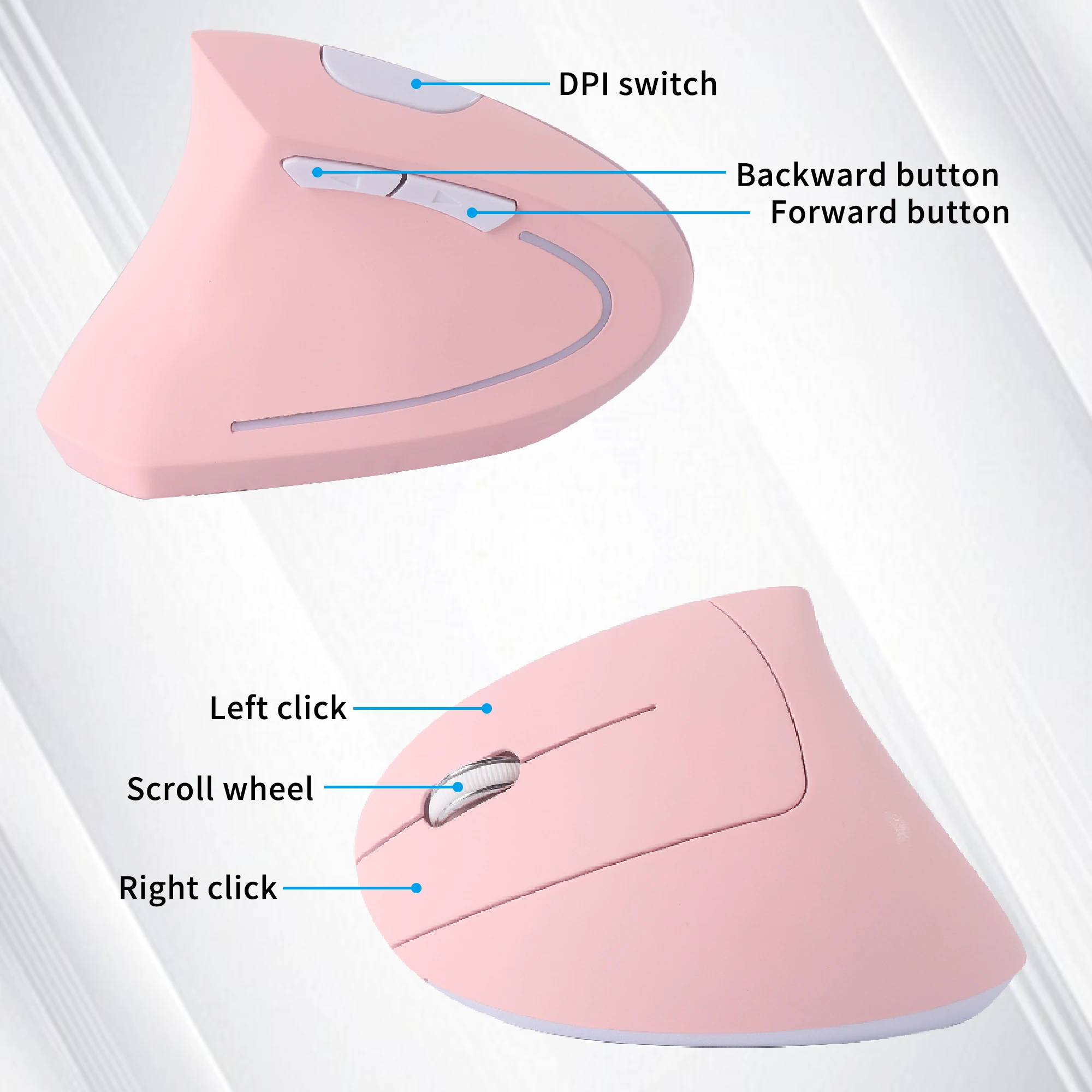 Left Hand Vertical 2.4G Wireless Mouse Ergonomic Design 1600DPI High-Precision Optical  Office Mice Suitable For PC And Laptop