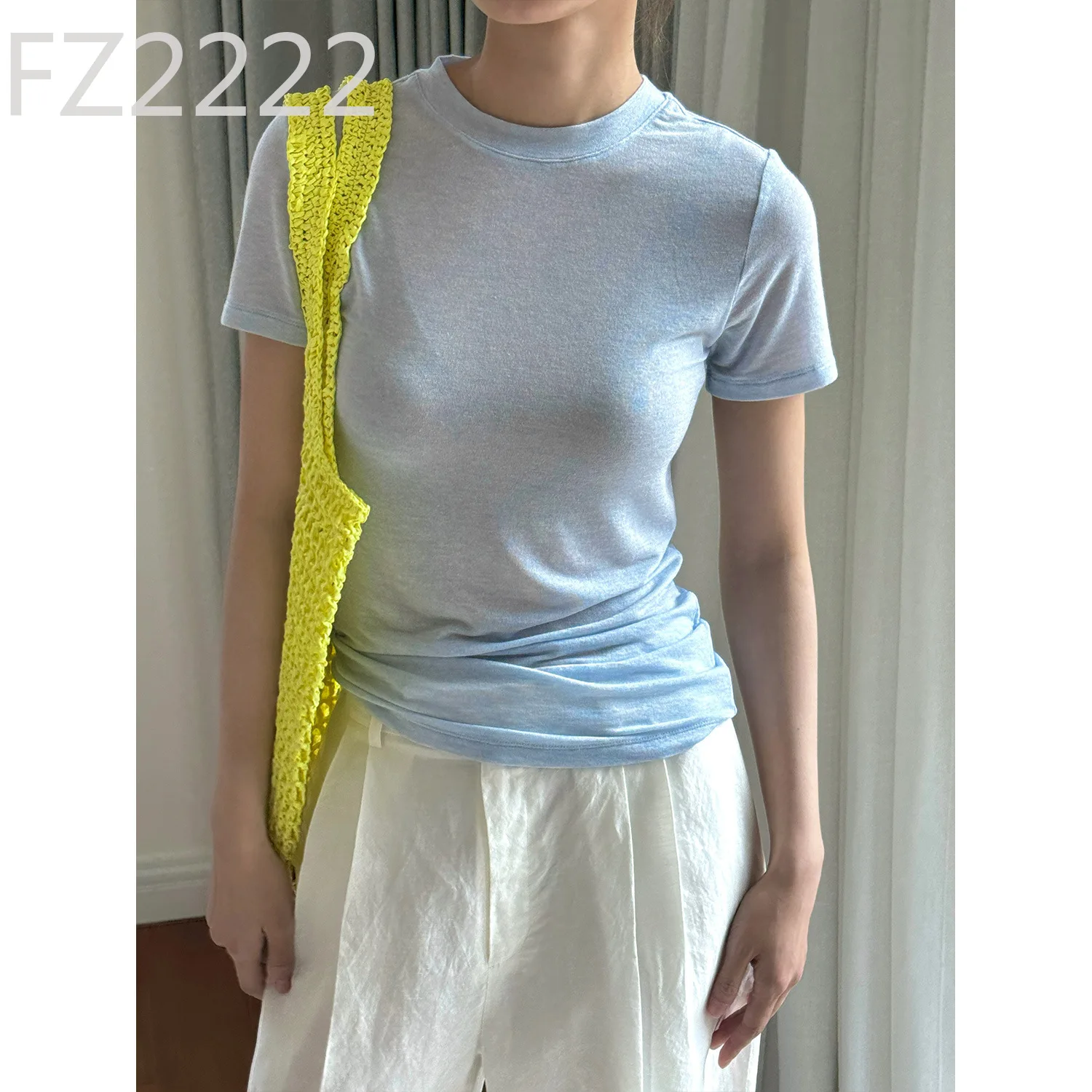 

Summer new fashionable wool slim-fitting short-sleeved T-shirt breathable and thin top women