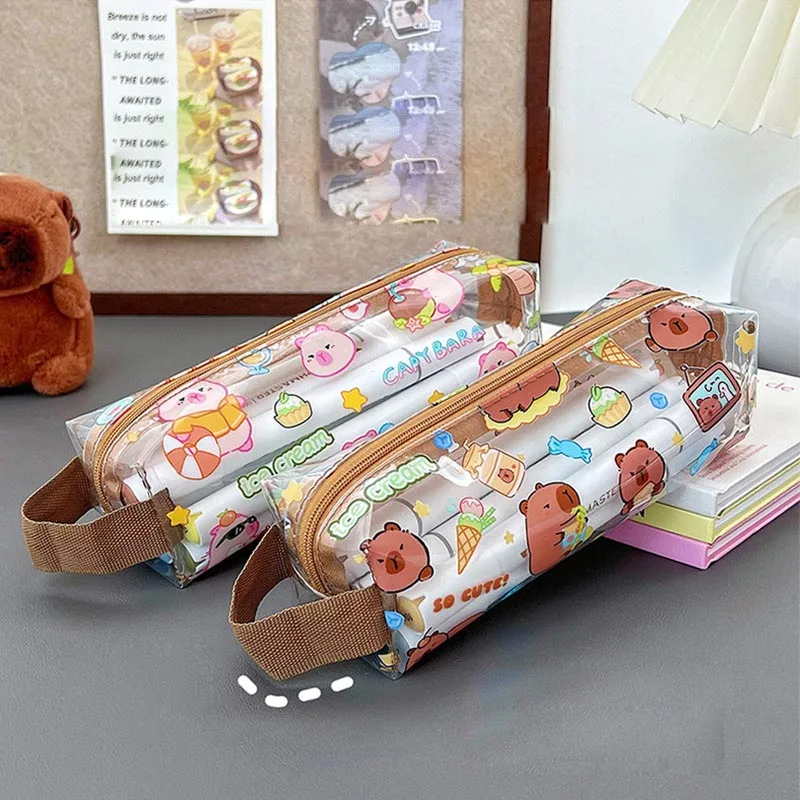 10pcs/lot Transparent Capybara Pencil Case Creative Portable Pencil Bag Stationery Pouch Gift School Supplies Gifts