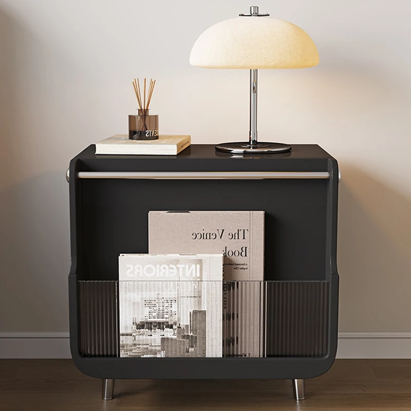 Luxury Black Night Table Wood Drawers Mid Century Aesthetic Nightstand Hidden Storage Trendy Mesitas De Noche Bedroom Furniture