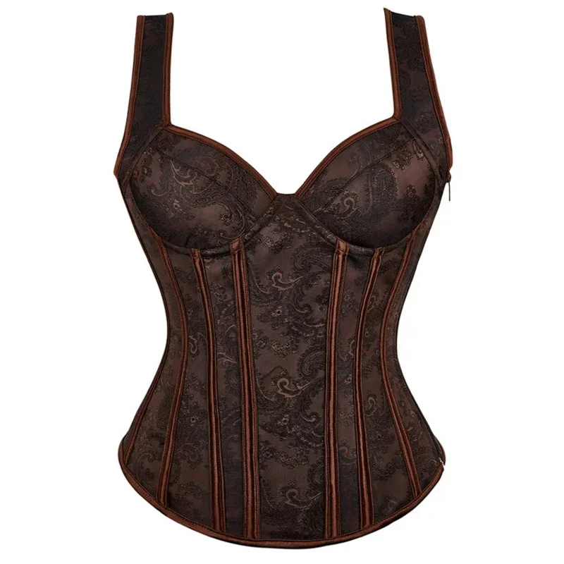 Retro Medieval Steampunk Renaissance Corset Vest Costume Women Sexy Gothic Overbust Top Straps Zipper Side Halloween