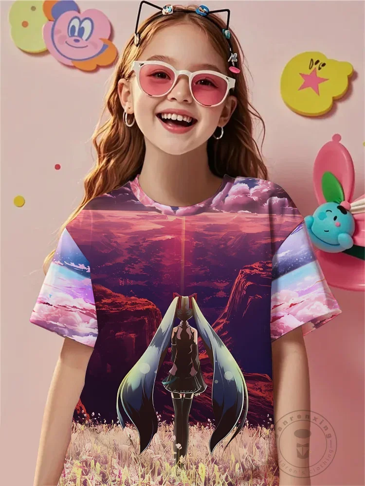 

Vocaloid Star Hatsune Miku 3D графическая футболка, новый летний топ с короткими рукавами и круглым вырезом Kawaii для девочек, милая модная одежда