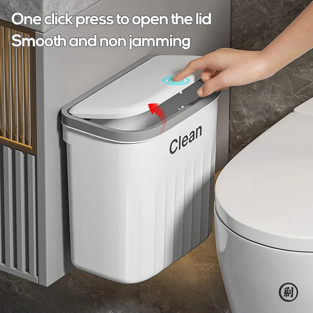 Cubo de basura de pared con tapa de 12/16L – Contenedor colgante para baño, inodoro, cocina y reciclaje