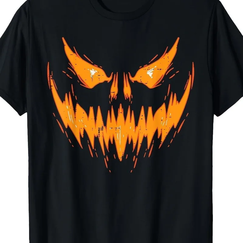 

Halloween T-shirt Black Flame Pumpkin Candy Trick or Treating Casual Outfit Horror Patterned Top Cotton Men and Women T-shirt