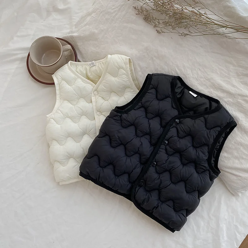 OLEKID Children Warm Cotton Vest Solid Girls Baby Toddler Autumn Winter Waistcoats Casual Versatile Kids V-collar Clothing Tops