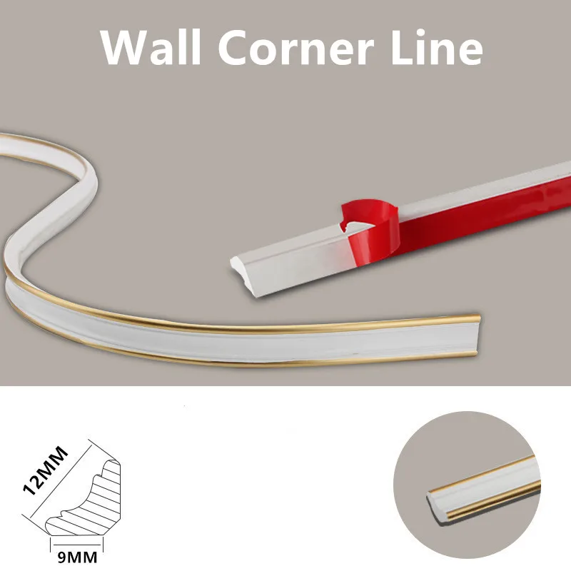 Home Decoration PVC Self-Adhesive Wall Gap Decor Strip  Ceiling Baseboard Corner Trim Line Wall Interior Decor Line Molding Line