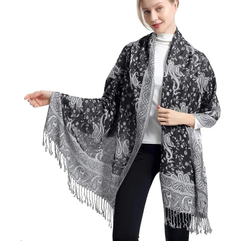 

Silky Paisley Pashmina Shawl Scarf,Soft Women's Rave Jacquard Pashminas Wrap Scarves