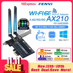Fenvi 5374 Mbps WiFi 6E Intel AX210 PCIe Kablosuz WiFi Adaptörü 2.4G/5G/6 Ghz 802.11AX Bluetooth 5.3 AX200 WiFi 6 Kart PC