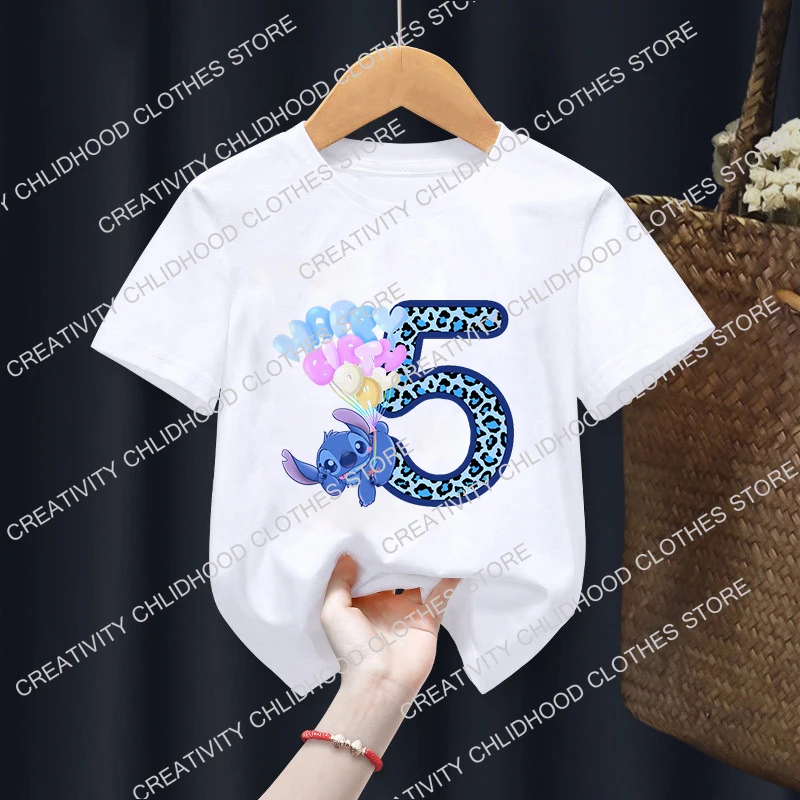 T-Shirt à Manches Courtes pour Enfant Garçon et Fille, Dessin Animé Disney, CAN o Stitch, Numéro 1-14, Kawaii