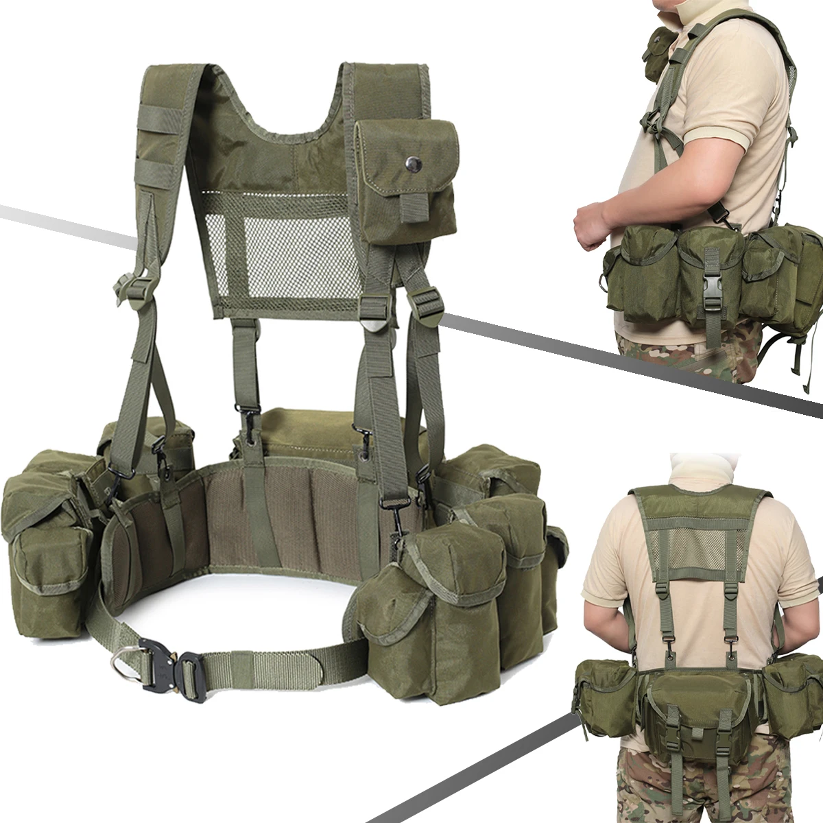 

Russian EMR Camouflage Tactical Vest Set - Little Green Man Chest Rig with M-1 Waist Belt for Hunting Airsoft Shooting Cosplay