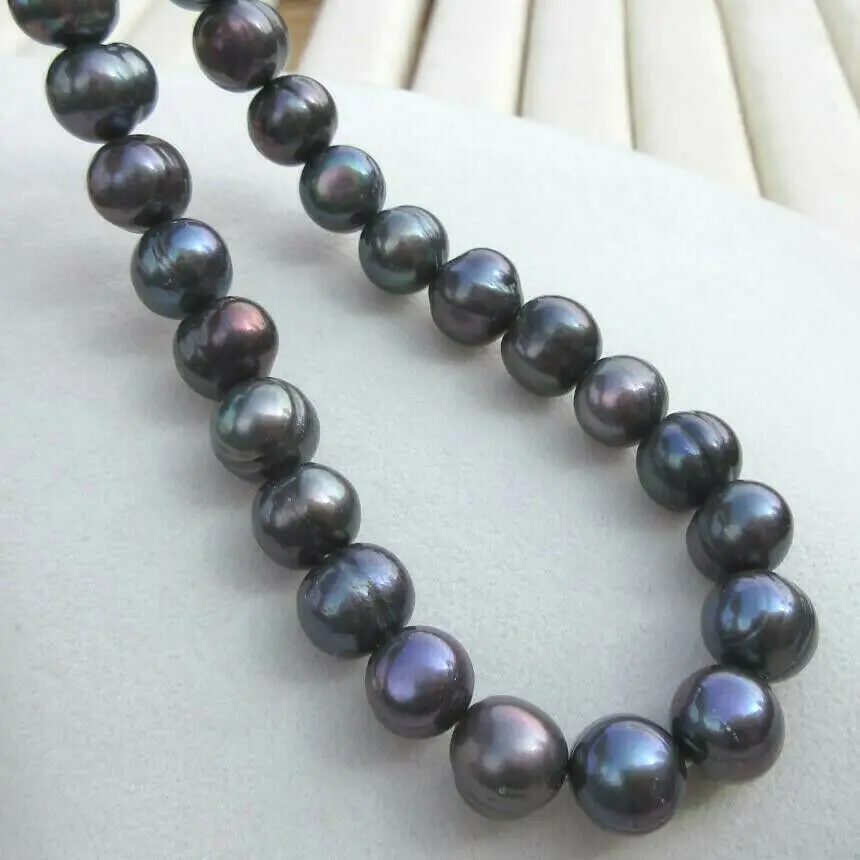 

18 Inch Stunning 11-12mm Tahitian Baroque Real Black Genuine Pearl Necklace Filled 14k Yellow Gold Birthday Gift Free Shipping