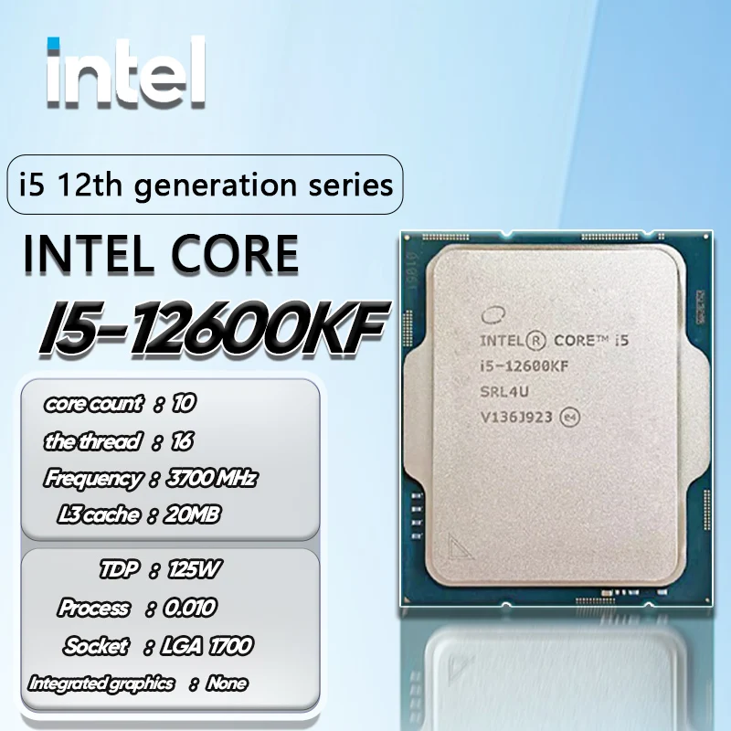 Новый Intel Core i5-12600KF Новый i5 12600KF 3,4 ГГц десятиъядерный шестнадцатипоточный L3 = 20M 125 Вт Поддержка DDR4 DDR5 Настольный процессор Разъем LGA