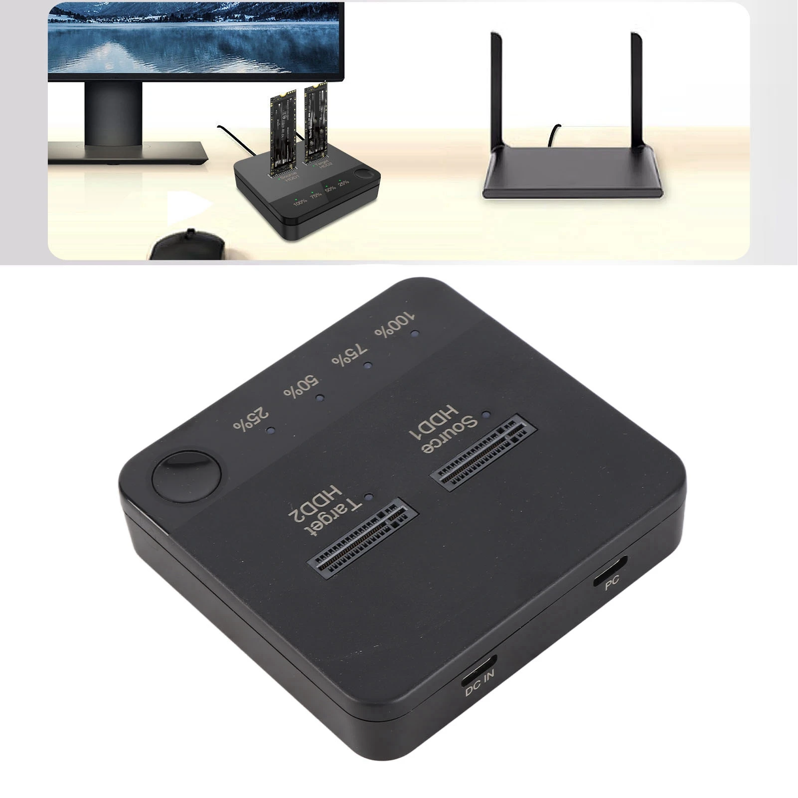 

Дубликатор твердотельного накопителя M.2 с двумя отсеками Plug and Play Док-станция для твердотельного накопителя M.2 SATA Easy USB-подключение для твердотельного накопителя 2260 2280 22110