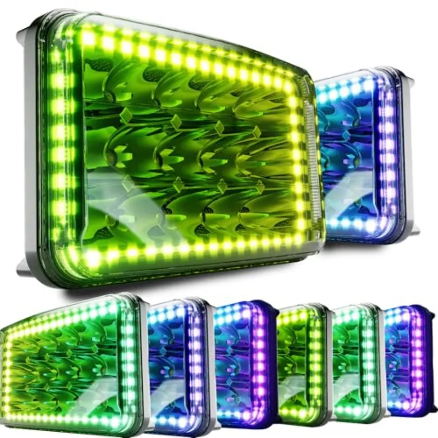 

Комплект из 4 прямоугольных светодиодных фар 4x6 дюймов для бездорожья, с функцией RGB-подсветки, тип H4651 H4652 H4656 H6545, для Peterbilt