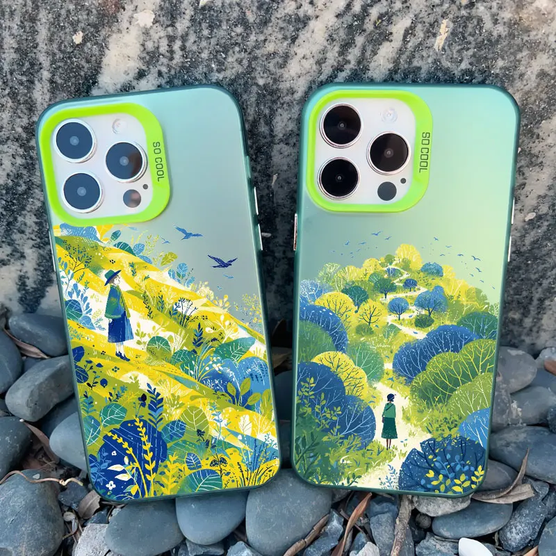 Spring Scenery in Field Phone Case For iPhone 15 Pro Max Plus 14 12 11 13 Pro Max 13 Mini Shockproof Laser Back Cover Funda Case