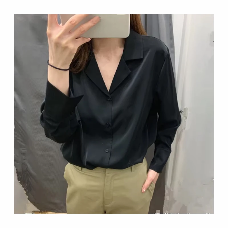 Topy i bluzki damskie Solidna biała bluzka Koszula biurowa Blusas Mujer De Moda 2024 Bluzka z długim rękawem Koszule damskie Odzież A405