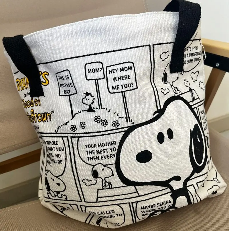 

Cartoon Snoopy Zipper Canvas Shoulder Bag For Women Eco-Friendly Shopping Bag Large Capacity Tote Bag Casual Travel Handbag