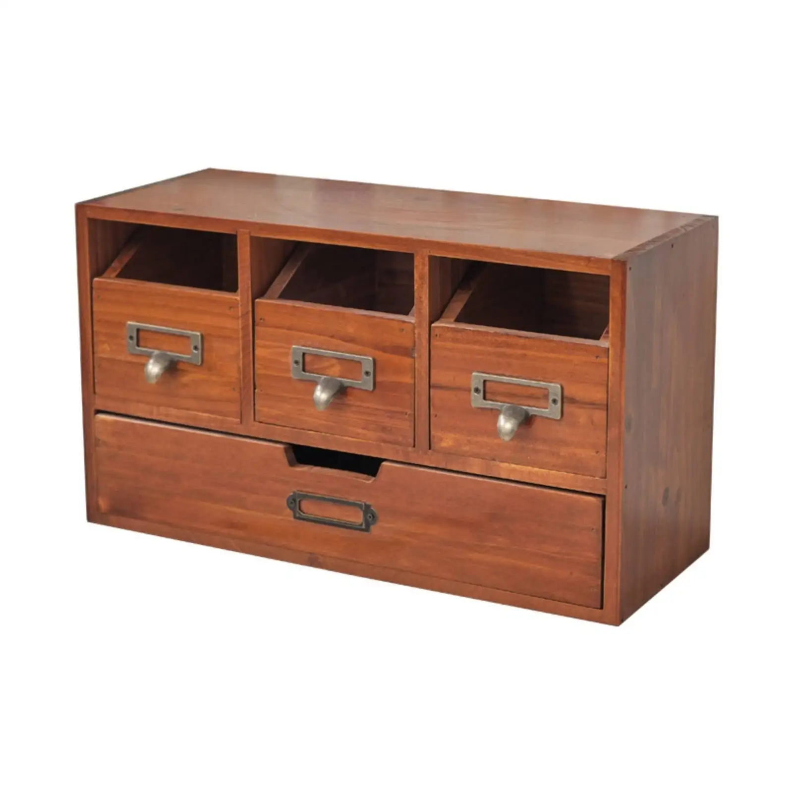 Vintage Wooden Desktop Organizer Solid Wood Retro Multi-Drawer Storage Box
