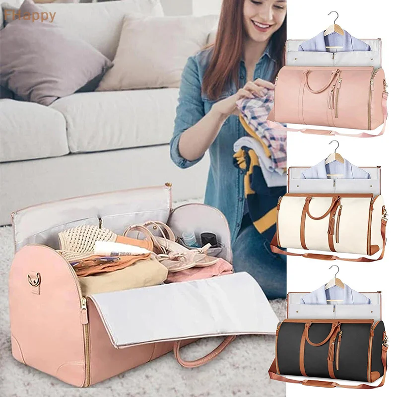 New Foldable Duffle Suit Bag Carrry On PU Leather Garment Bag Large Capacity Luggage Bag Travel Portable Crossbody Handbag