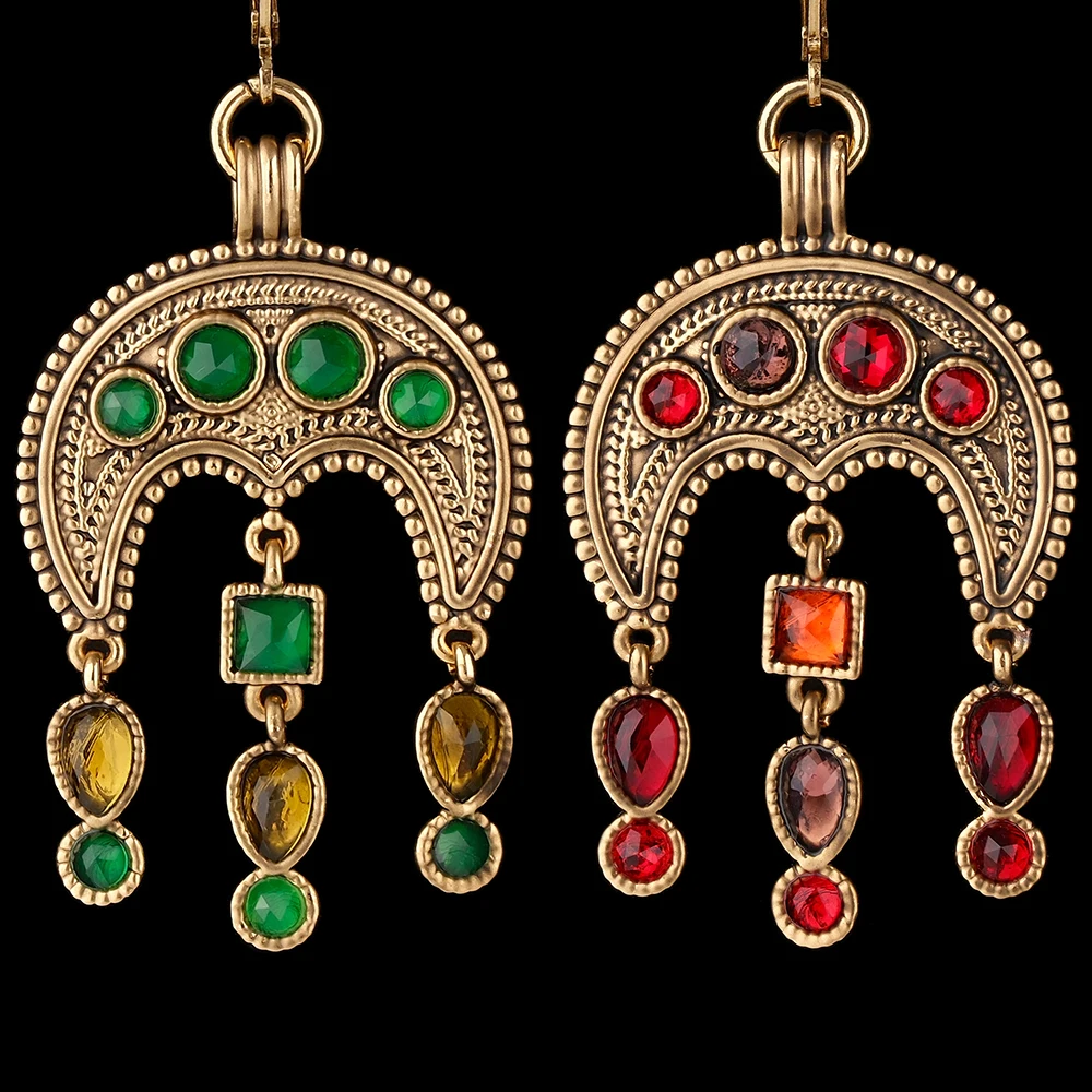 

AB/ Copper alloy inlaid with colored glass premium vintage women's sweeping shoulder tassel drop earrings