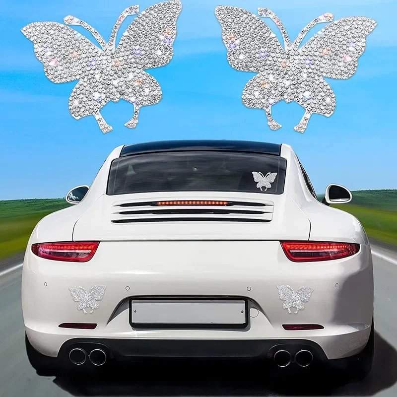 2Pcs Diamond Butterfly Car Sticker Bear Claw Body Sticker Patch Car Interior Decoration Diamond Sticker Decorative accessories