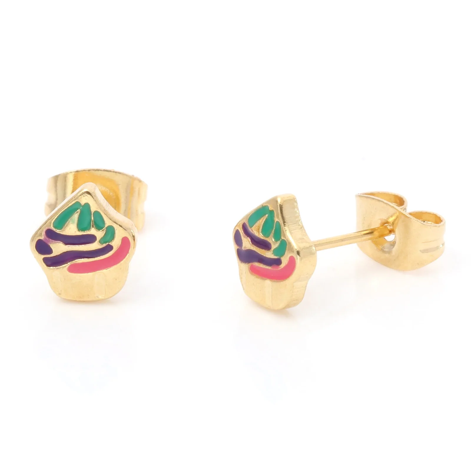 Anting-anting kancing Enamel bentuk es krim lucu untuk wanita anting-anting kancing Post telinga bergaya baja tahan karat perhiasan musim panas anak perempuan Jewelry