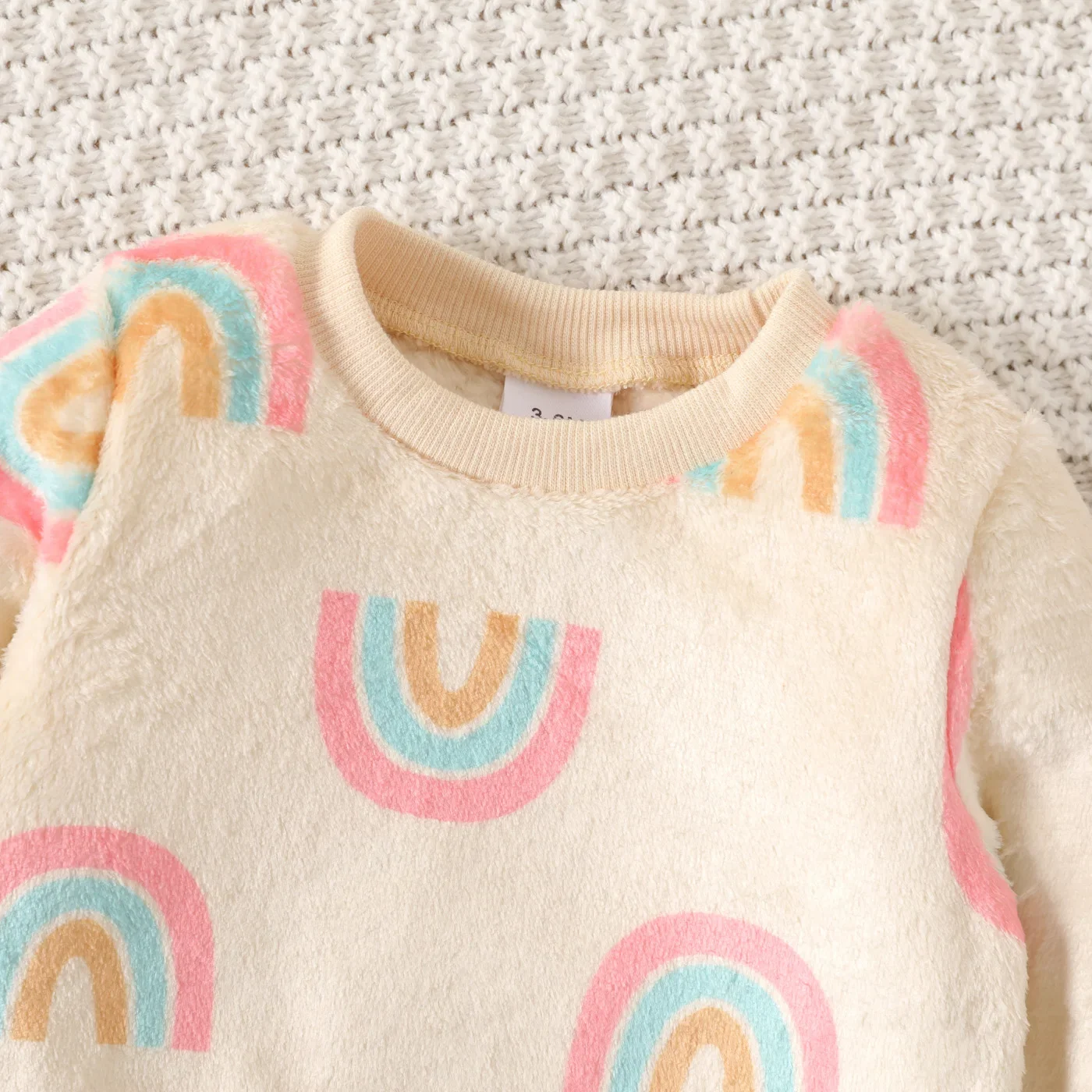 PatPat Baby Boy/Girl Allover Rainbow Print Long-sleeve Fuzzy Sweatshirt Soft and Comfortable  Perfect for Outings and Daily Wear