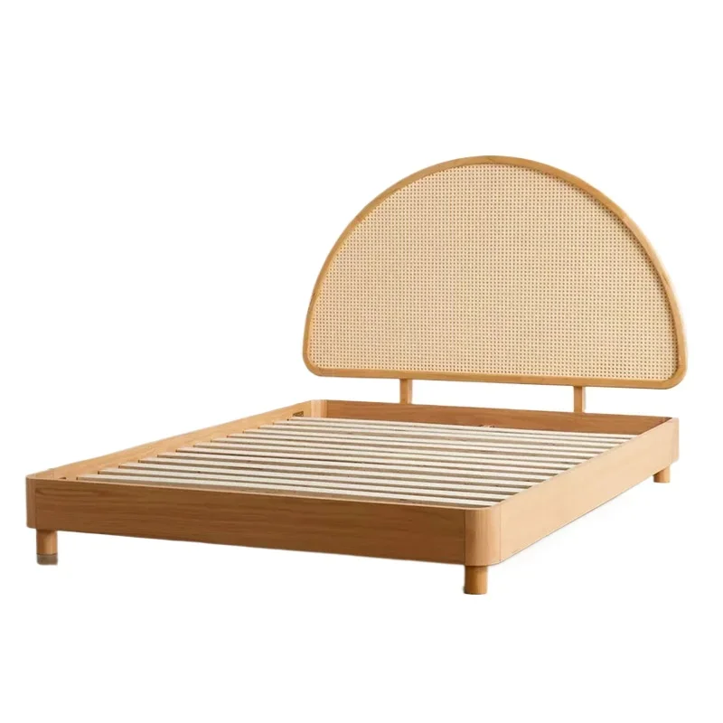 

Nordic solid wood modern simple 1.5 meters rattan bed famous Japanese double master bedroom bed
