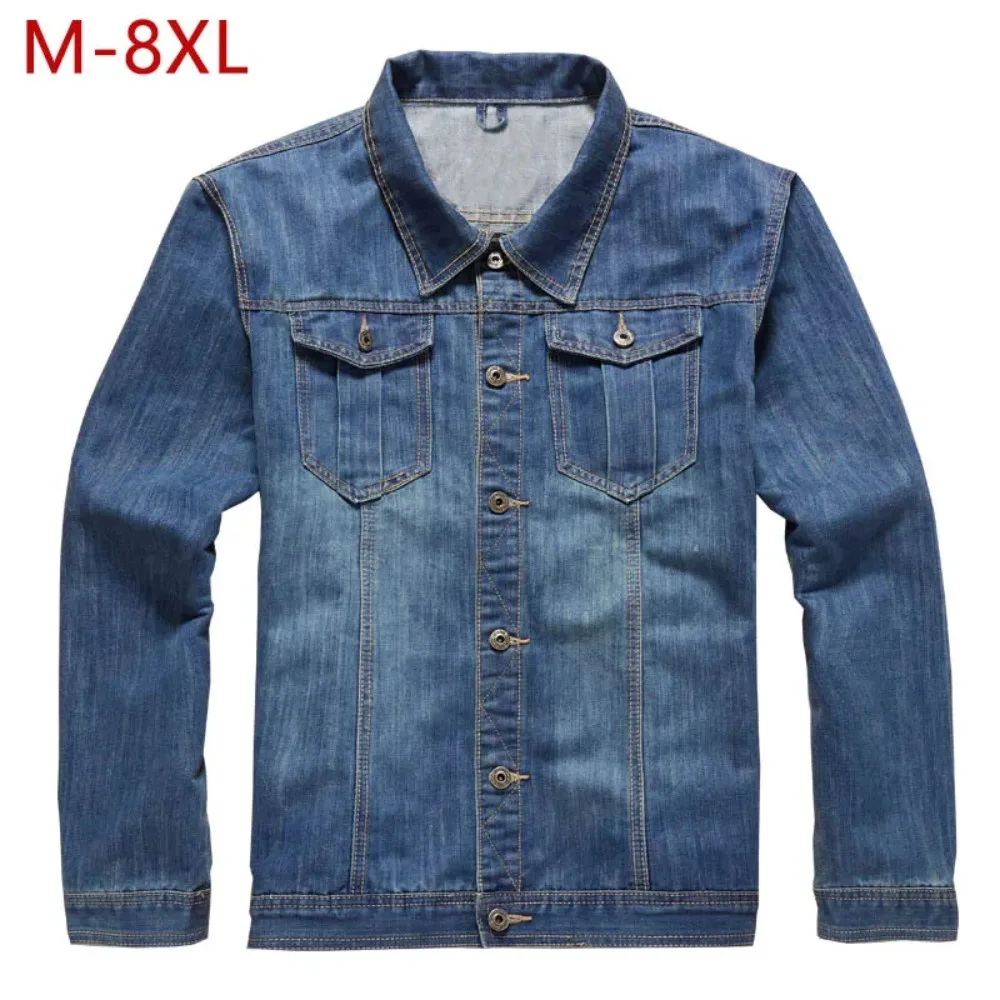 

M-8XL Plus Size Denim Jacket Slim Fit Solid Mens Jeans Jacket Autumn Hip Hop Cotton Washed Cool Fashion Streetwear 3ZWJ08