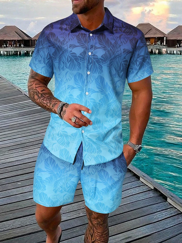 Set di camicie da uomo con stampa 3D da spiaggia hawaiana estiva Camicia a maniche corte alla moda Pantaloncini oversize Streetwear Abiti hawaiani