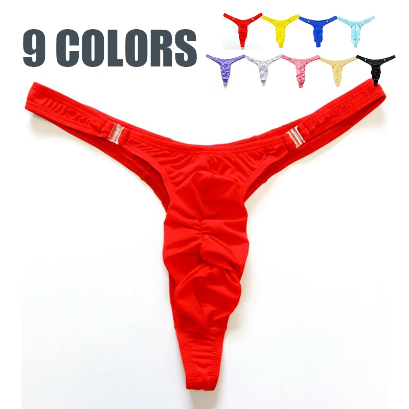 

1 шт., сексуальные мужские трусы из ледяного шелка, нижнее белье, удобные стринги с Т-образной спинкой и пряжкой, мужские стринги, бандаж