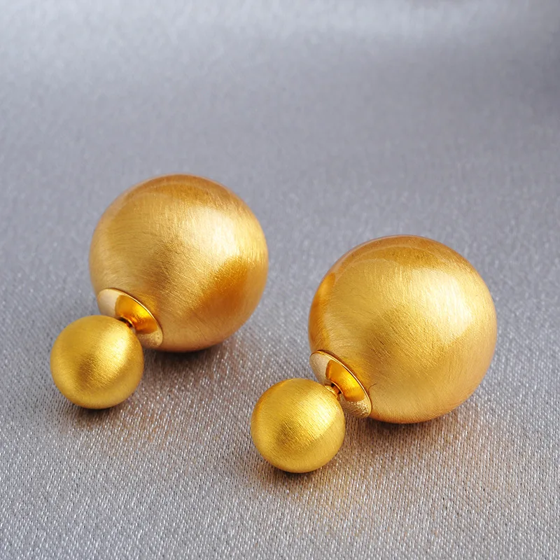 High-end sense versatile personalized metal brushed ball stud earrings, front and rear two wearing fashion light luxury fashion