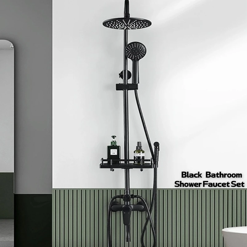 

Rainfall Bathroom Shower Full Set Black Bathtub Shower System Rain Pressurized Shower Sets Hot Cold Shower Faucet Set