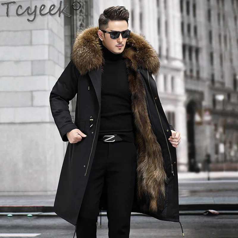 

Tcyeek Mid-long Fur Jackets Men Clothing Warm Detachable Fox Fur Liner Parka Fashion Winter Men's Jacket Raccoon Fur Collar 2023