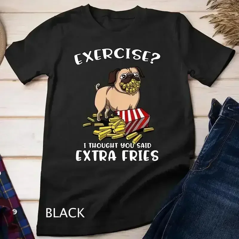 Pug Dog Exercise I Thought You Said Extra Fries Funny Kids T Shirt
