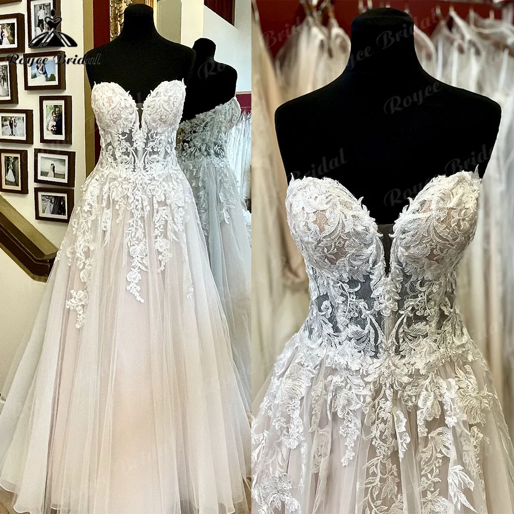 Unlined Bodice Sweetheart Neckline Lace Princess A Line Boho Wedding Gowns Off Shoulder Bridal Dress Customized abito da sposa