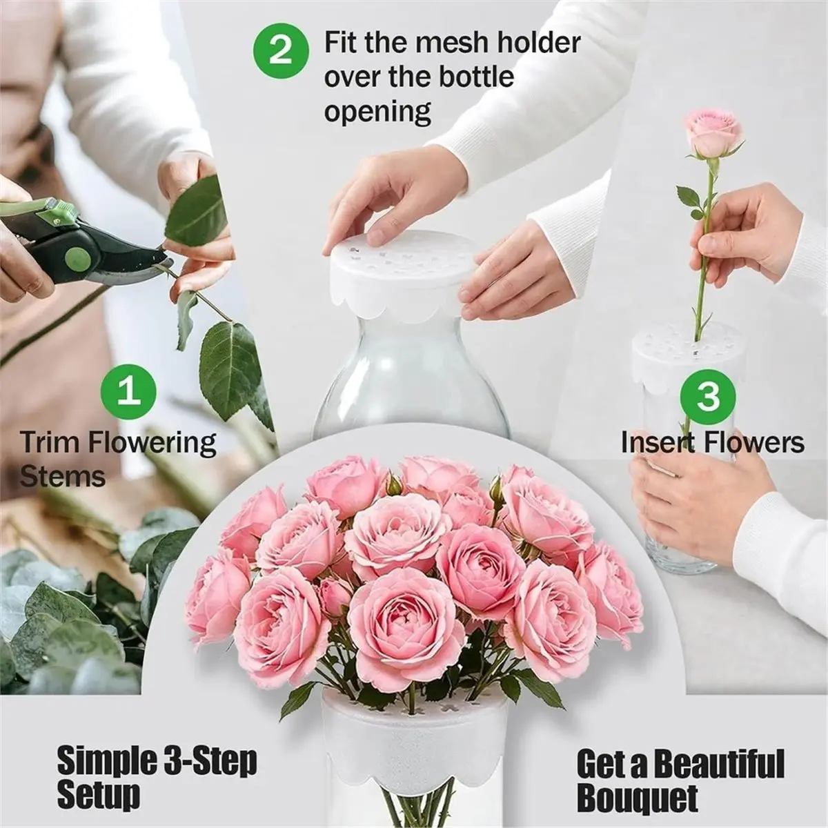 2 Pack Silicone Flower Arranging Grid, Reusable Vase Grid Flexible Silicone Grid Keeps Stems Evenly Spaced