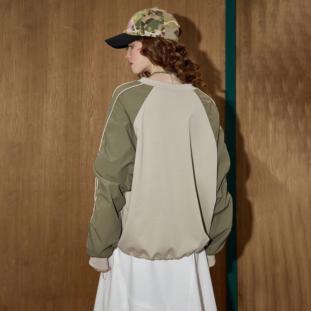 2025, herfst dames kleurblok patchwork hoodie, oversized casual trui, verstelbare manchetten, losvallend streetwear sweatshirt