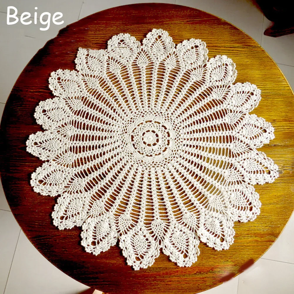 Picnic Round Tablecloth Knitting Cover Cloth 75*80cm Coffee Crochet Hollow Handmade Vintage Style Universial Practical