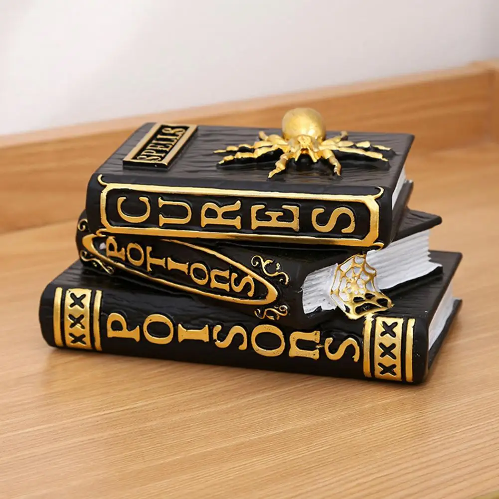 Halloween Party Centerpiece Resin Witch Ornament Halloween Resin 3d Skull Spiderweb Book Stack Figurine for Home Table Mantel