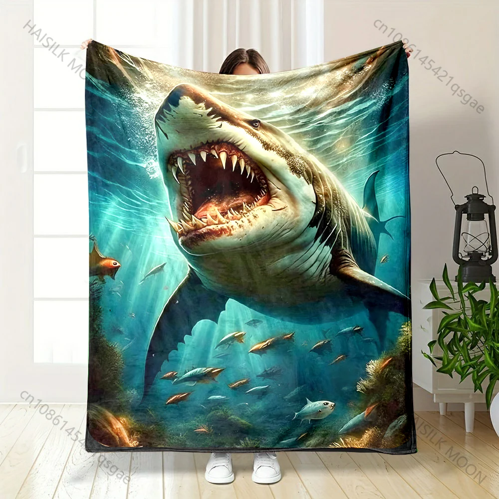 1PC Shark with open mouth Print Adult Children Warm Blankets Home Travel Car Soft and Comfortable Suitable for all seasons