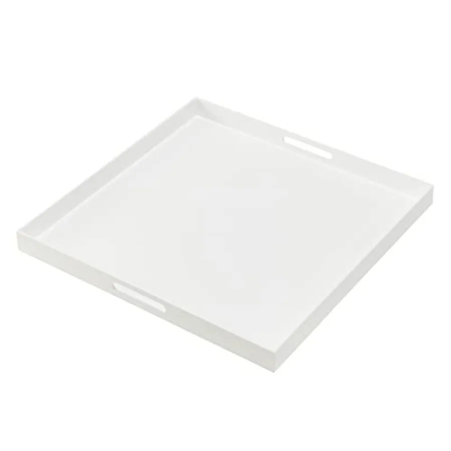 

Oversize Extra Large King Size Bed Tray for eating Big Glossy White Acrylic Serving Tray with Handles 24x24 Inch -Spill Proof-