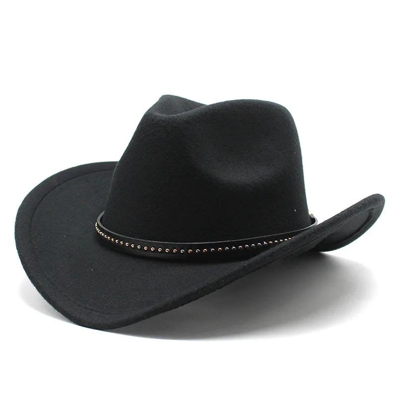 

Western Cowboy Hat Black Woolen Jazz Top Hat Men S Ladies National Style Autumn And Winter Felt Cap Broad Brimmed Hat