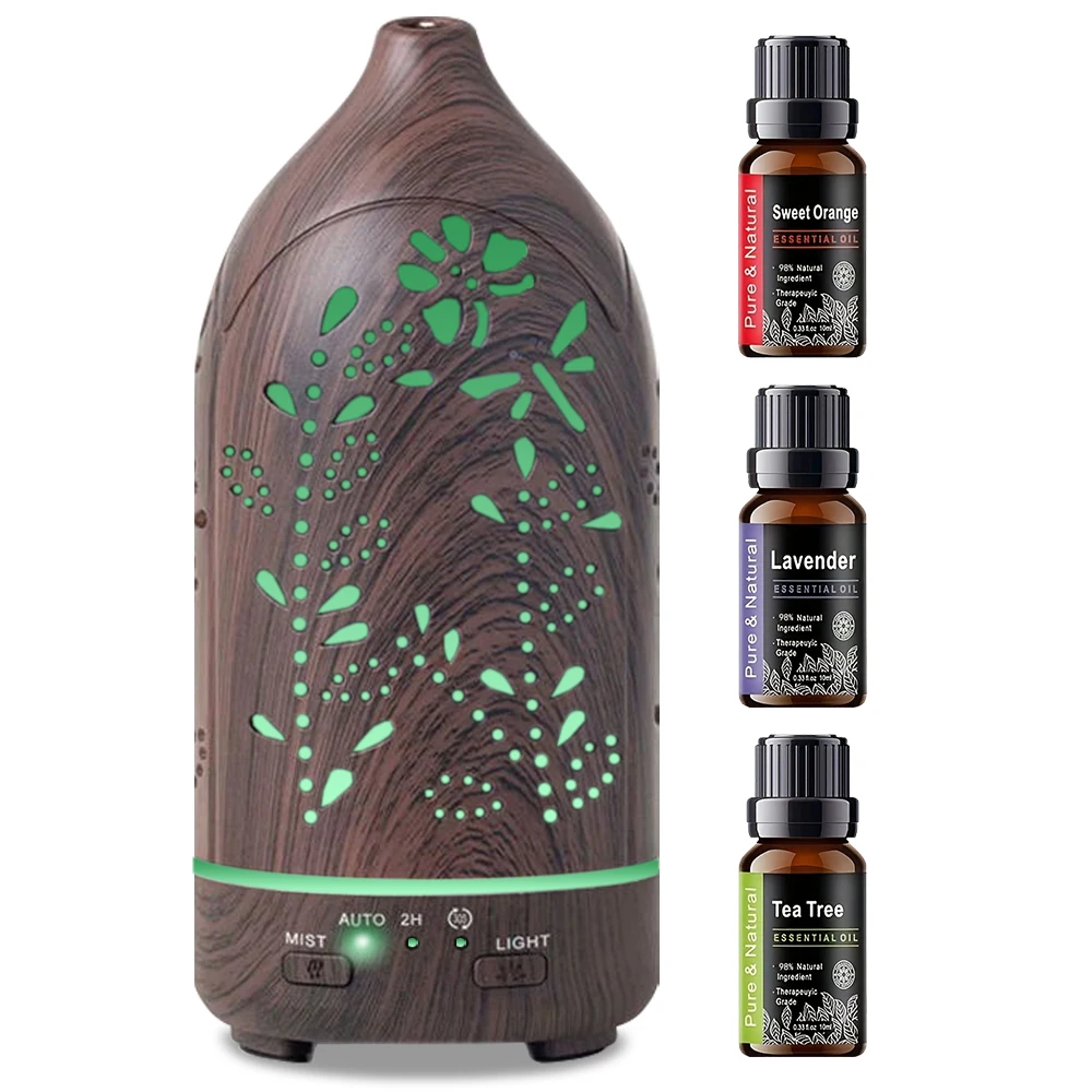 200ml Lavender Design Scented Essential Oil Diffuser 7 Color Changing LED Night Light Humidifier - Gift Set with 3 Blended Oils